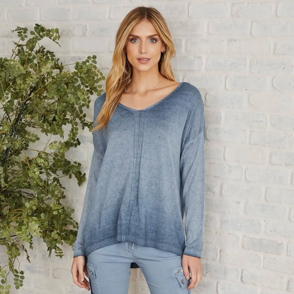 Made in Italy Mineral Wash Knit Top Women’s Size Large Boho Coastal Contemporary